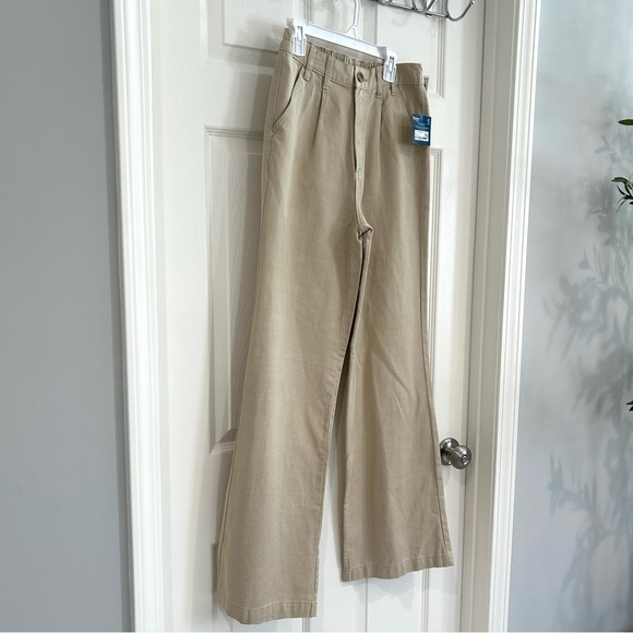 NWT Arizona Women Junior Wide Leg Khaki Tan Pants Sz 0 Classic Pocket Uniform - Picture 5 of 12